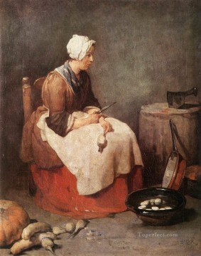 Chica Pelando Verduras Jean Baptiste Simeon Chardin Pinturas al óleo